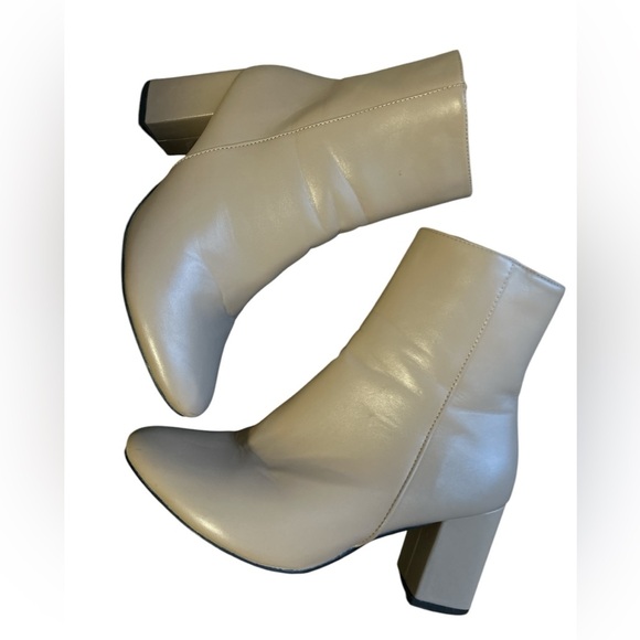 Beige Ankle Boots with Block Heels - Picture 1 of 6